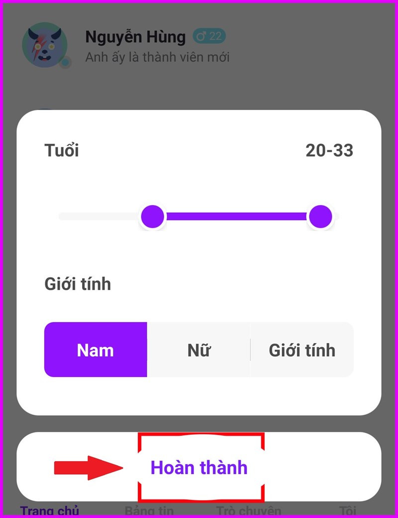 alt text: Lựa chọn độ tuổi và giới tính trên Litmatch