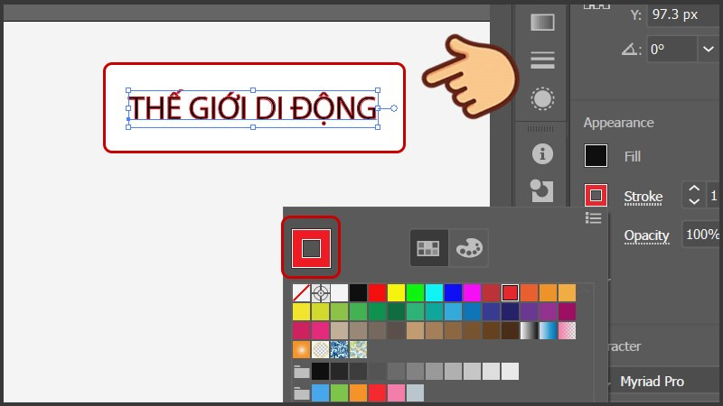 alt text: Minh họa tạo viền chữ bằng Stroke trong Adobe Illustrator