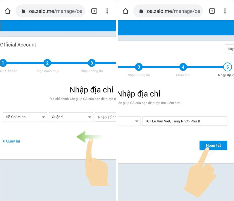 alt text: Nhập địa chỉ Zalo Page