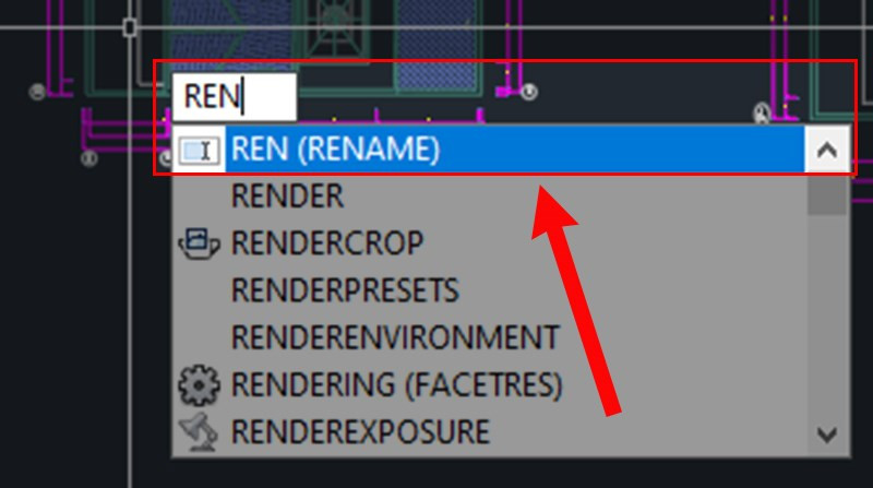 alt text: Nhập lệnh REN trong AutoCAD