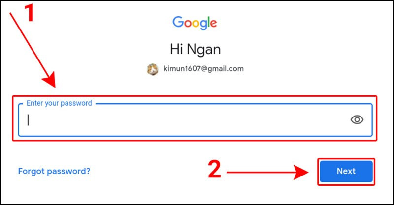 alt text: Nhập mật khẩu tài khoản Google