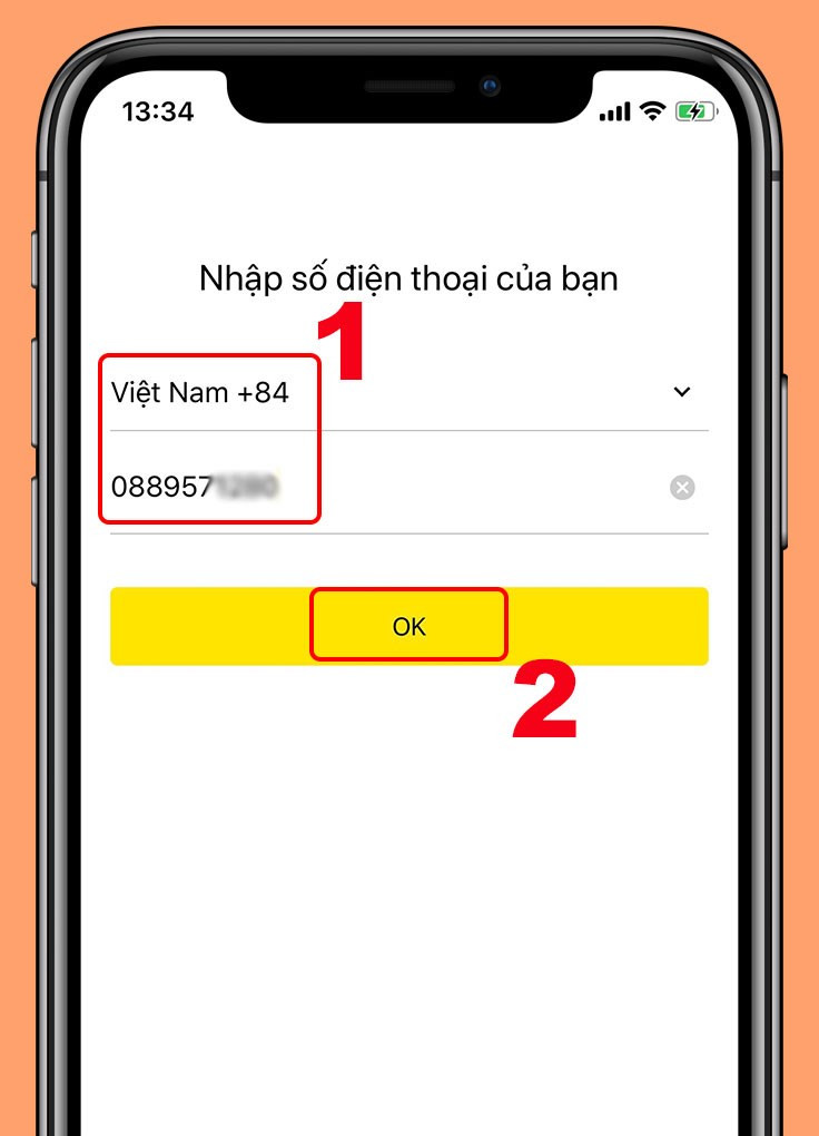 alt text: Nhập số điện thoại đăng ký KakaoTalk