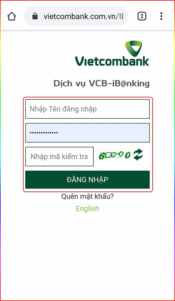 alt text: Nhập thông tin đăng nhập Vietcombank