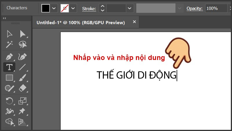 alt text: Nhập văn bản với Type Tool