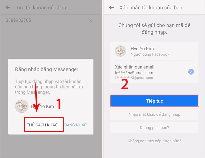 alt text: Nút Thử cách khác trên màn hình khôi phục mật khẩu