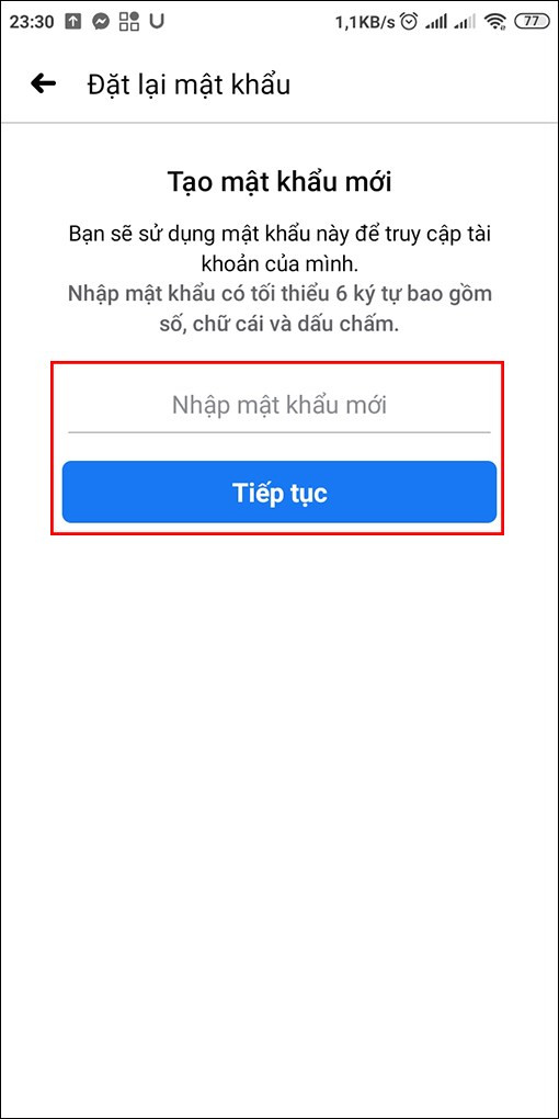 alt text: Ô nhập mật khẩu mới