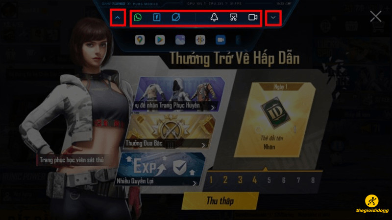 alt text: Thanh phím tắt Game Turbo