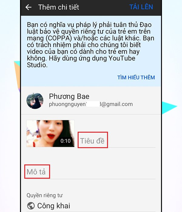 alt text: Thêm tiêu đề và mô tả cho video