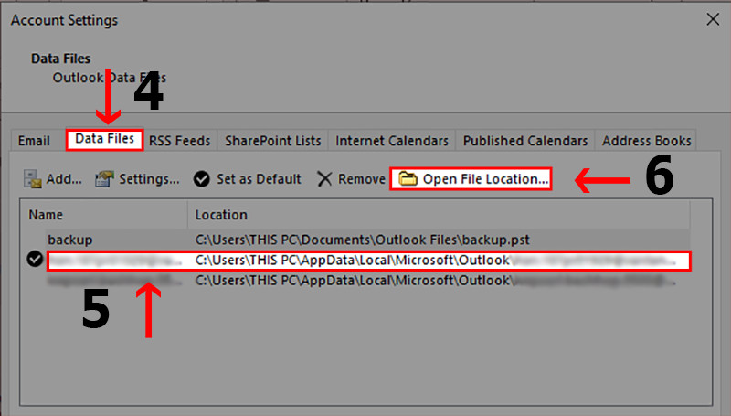 alt text: Tìm vị trí file PST trong Outlook