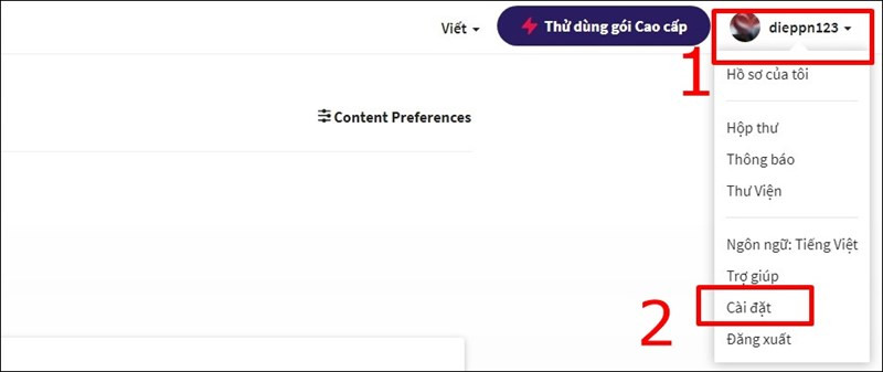 alt text: Truy cập vào cài đặt tài khoản Wattpad