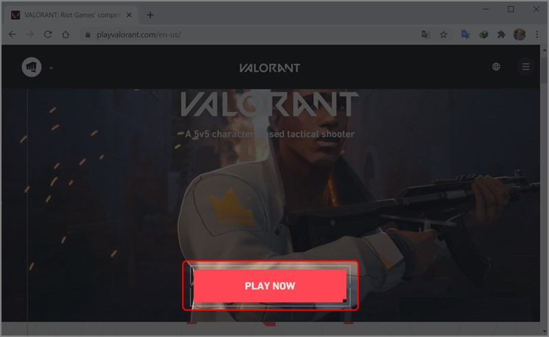 alt text: Vào trang chủ Valoran nhấn Play Now