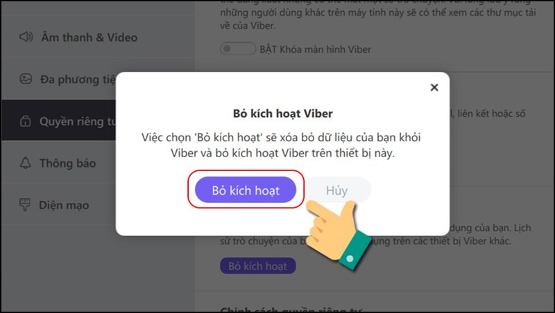 alt text: Xác nhận bỏ kích hoạt Viber