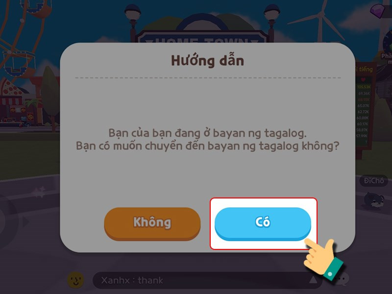 alt text: Xác nhận di chuyển đến vị trí bạn bè trong Play Together