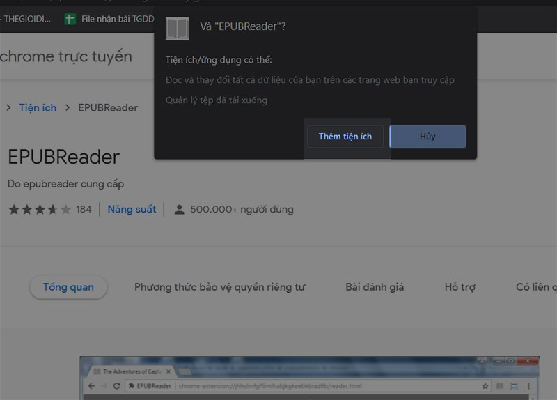 alt text: Xác nhận thêm tiện ích EPUBReader