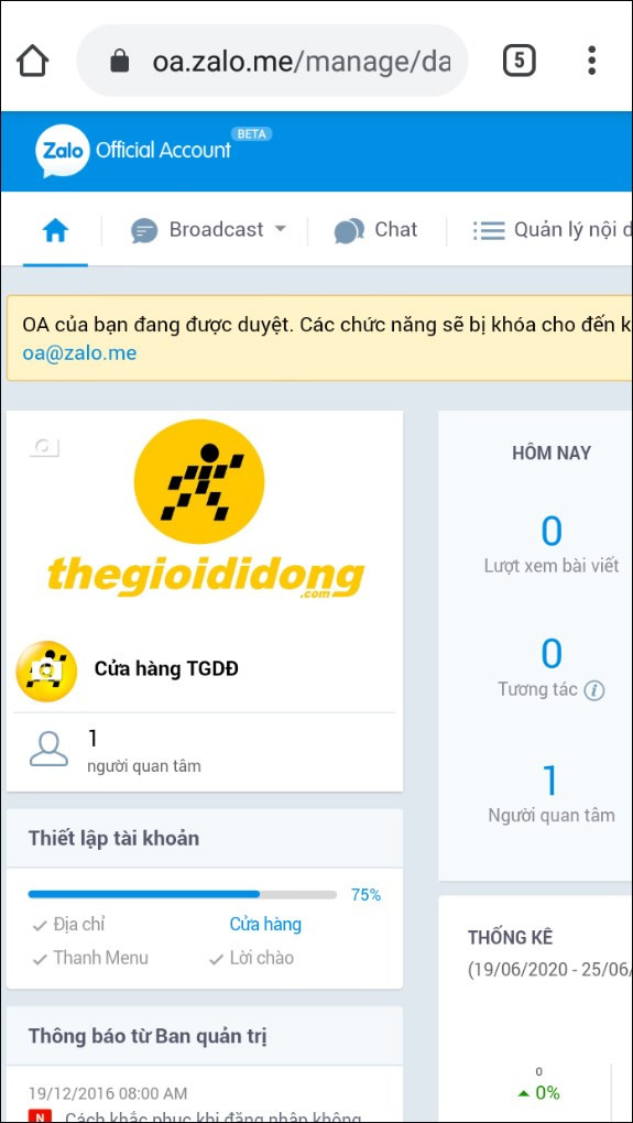 alt text: Zalo Page chờ xét duyệt