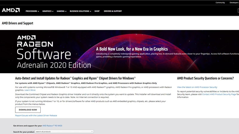 Alt: Trang web AMD Drivers and Support
