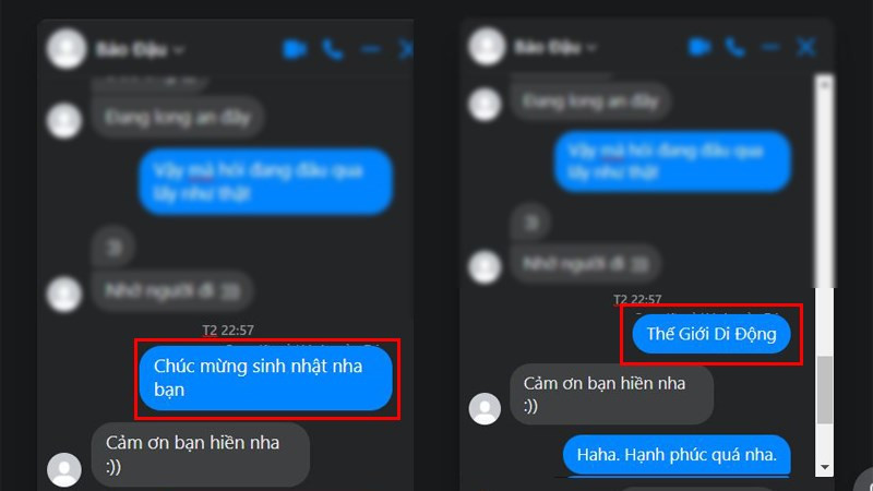 Ảnh trước và sau chỉnh sửa tin nhắn Messenger.