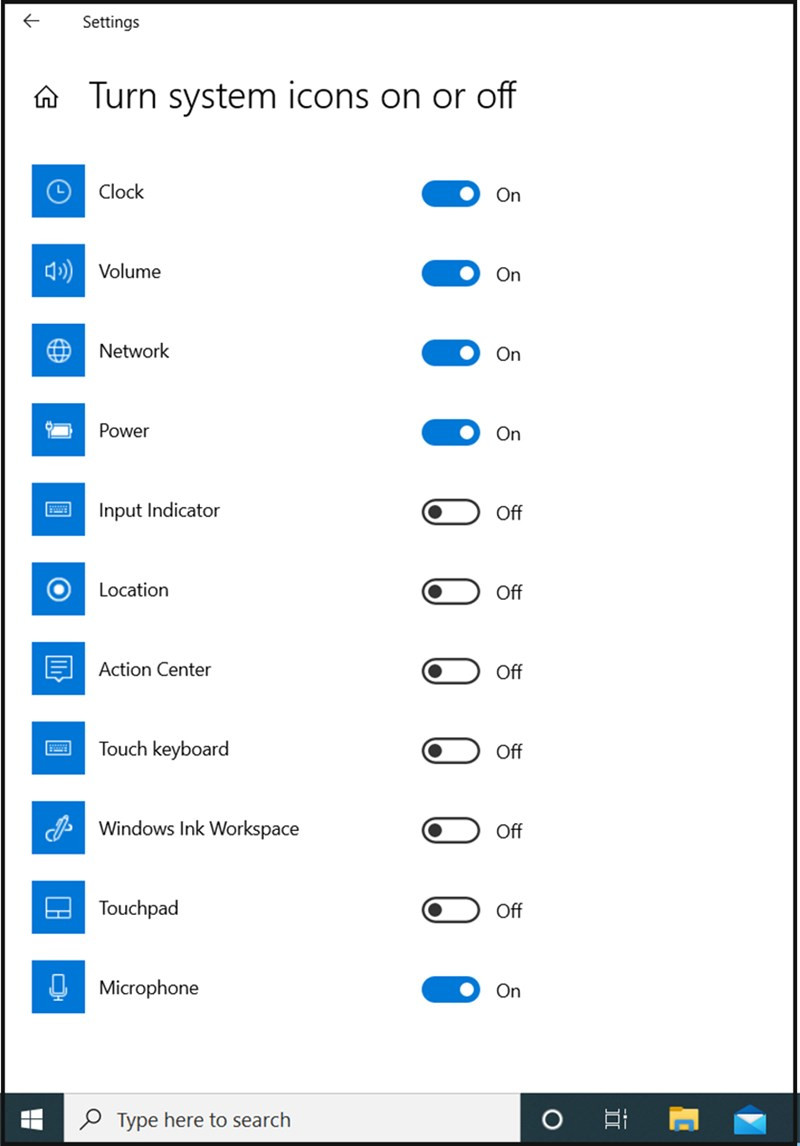 Bật biểu tượng trên Taskbar