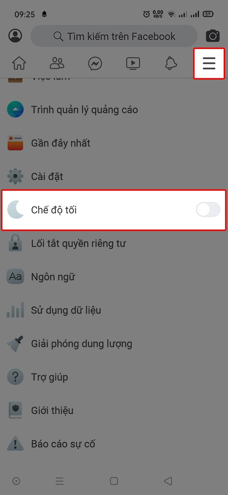 Bật chế độ tối trên Facebook Lite