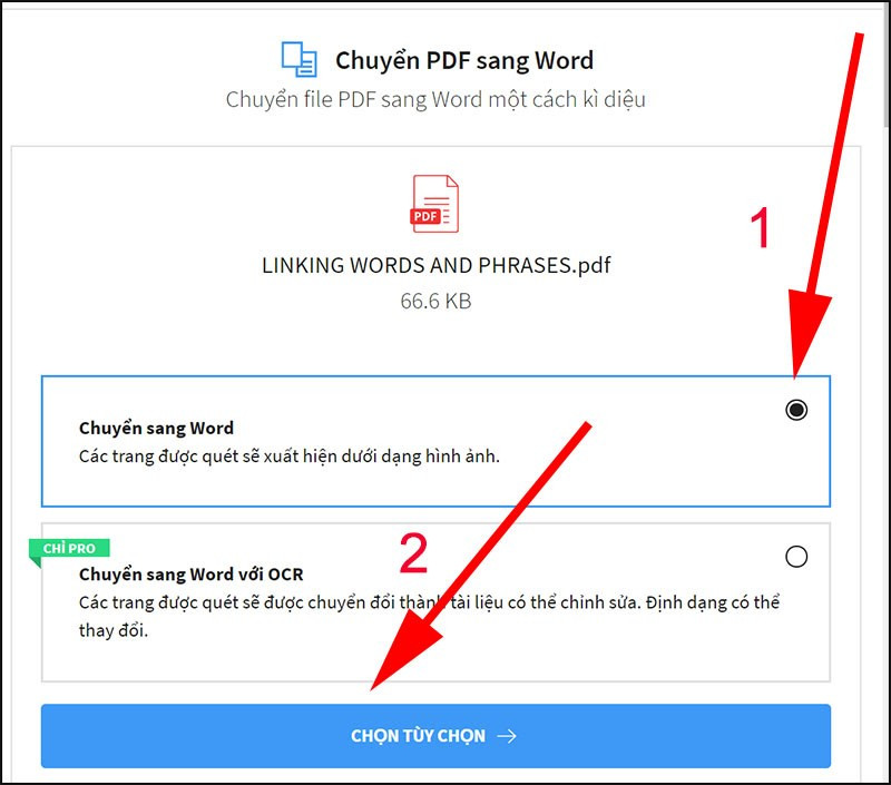 Bắt đầu chuyển đổi file PDF sang Word