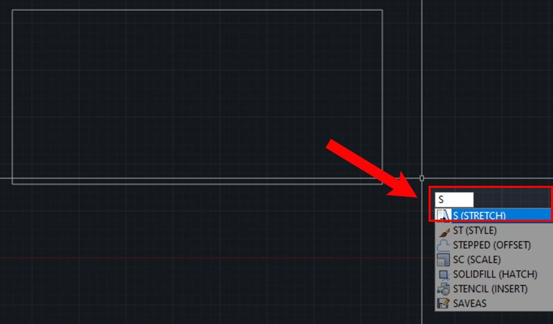 Bắt đầu lệnh Stretch trong AutoCAD