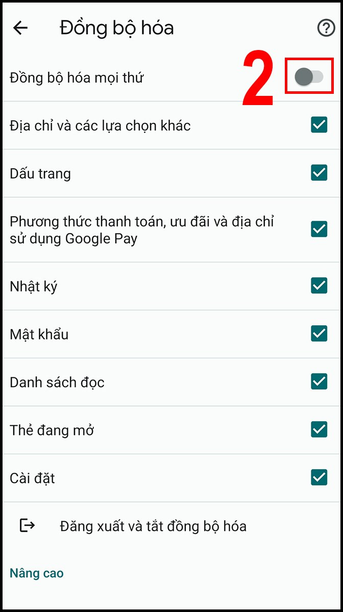 Bật đồng bộ hóa mọi thứ