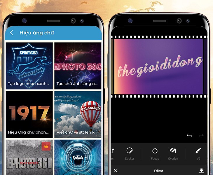Bộ hiệu ứng chữ đa dạng, phong ph&uacute; của ứng dụng Ephoto 360