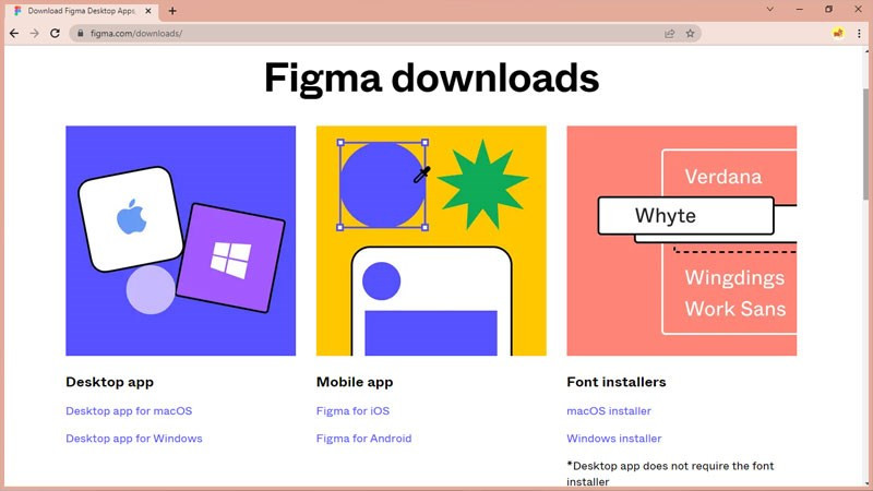 Các phiên bản tải xuống của Figma