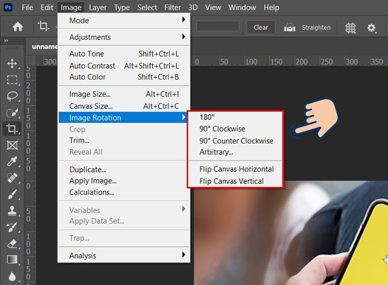 Các tùy chọn xoay ảnh trong Photoshop