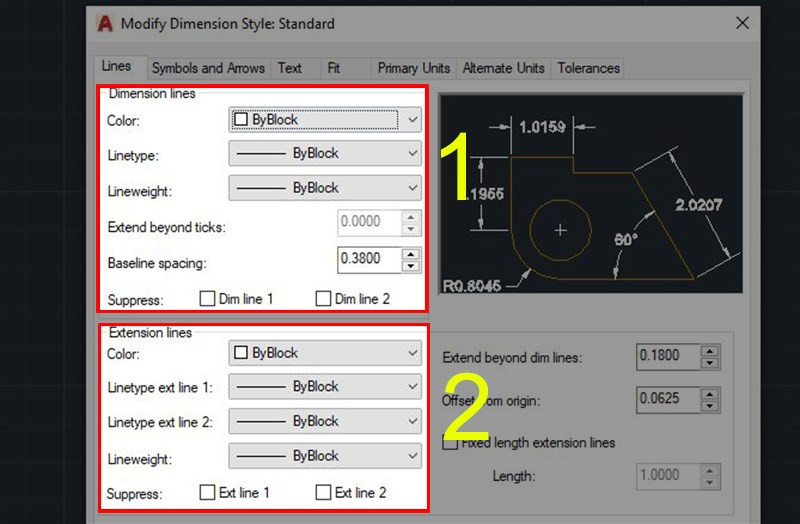 Cách thiết lập đường đo kích thước Dimension trong AutoCAD