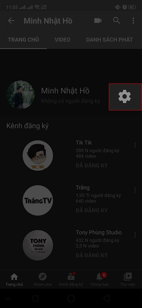 Cài đặt kênh YouTube