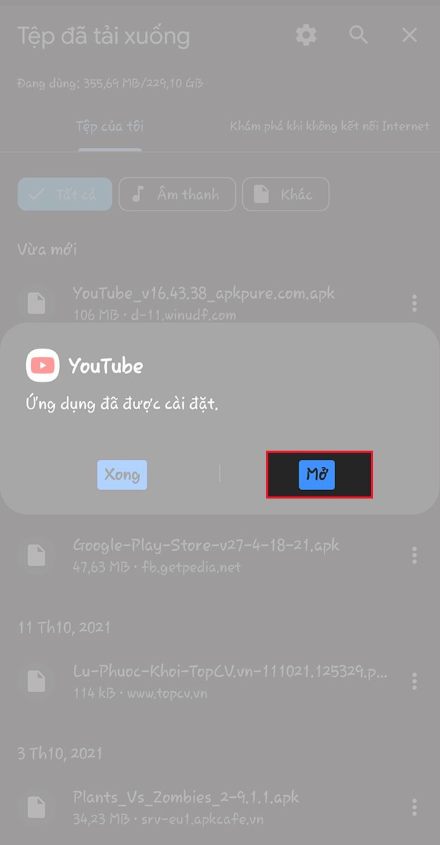 Cài đặt YouTube APK