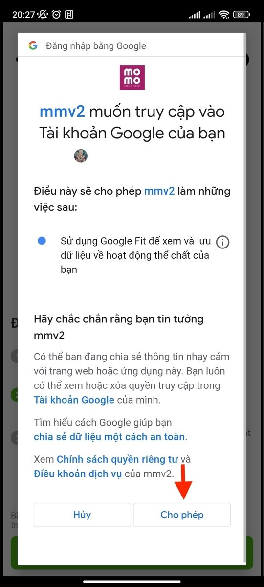 Cấp Phép truy cập vào tài khoản Google