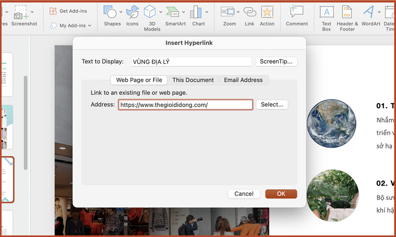 Chèn link website trong PowerPoint