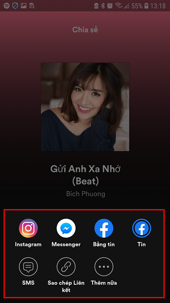 Chia sẻ link bài hát Spotify trên điện thoại