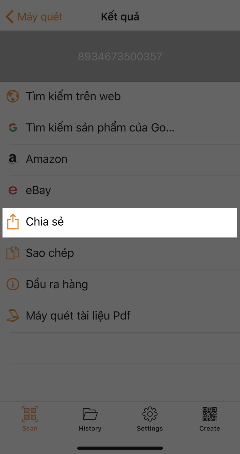 Chia sẻ mã vạch đến người thân, bạn bè