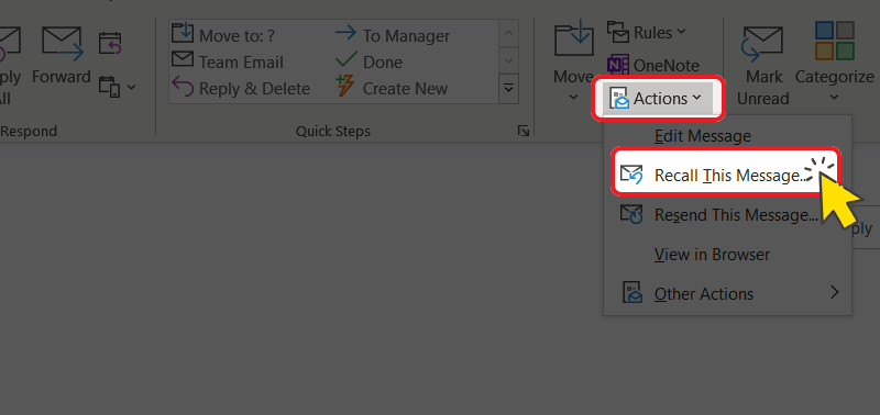 Chọn Actions &gt; Recall This Message