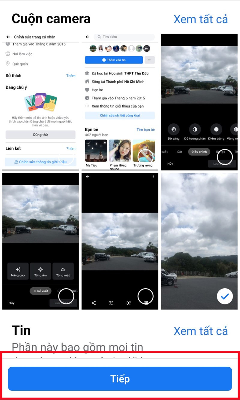 Chọn ảnh bạn muốn thêm làm ảnh nổi bật và chọn “Tiếp”