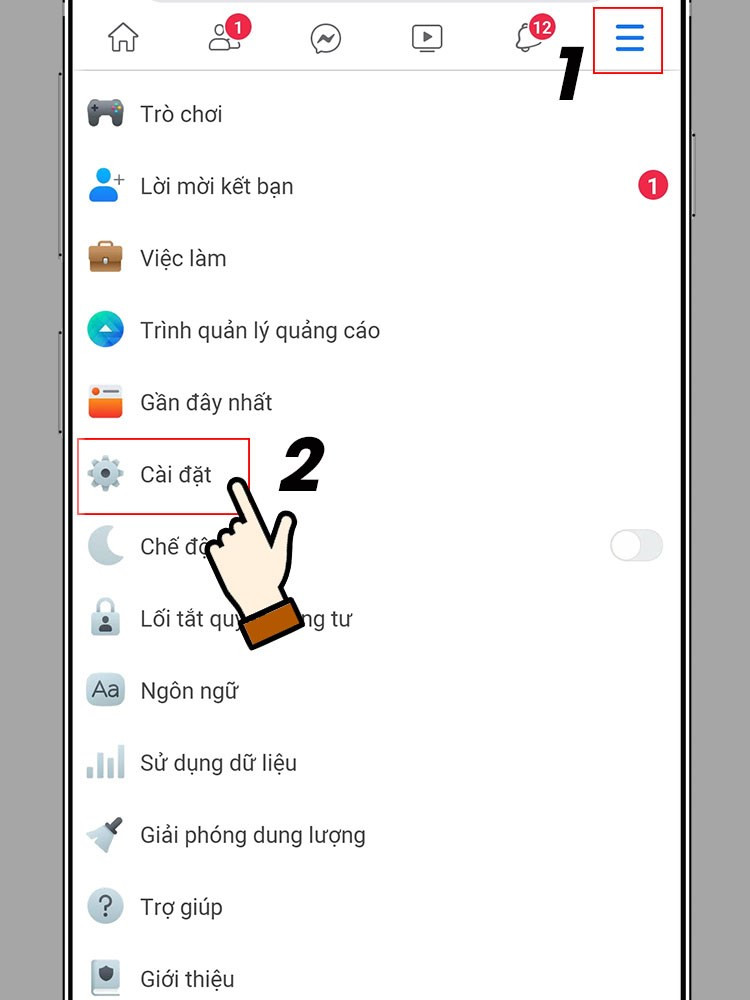 Chọn Cài đặt trên Facebook Lite