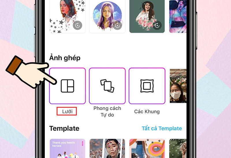 Chọn chế độ Lưới trong PicsArt