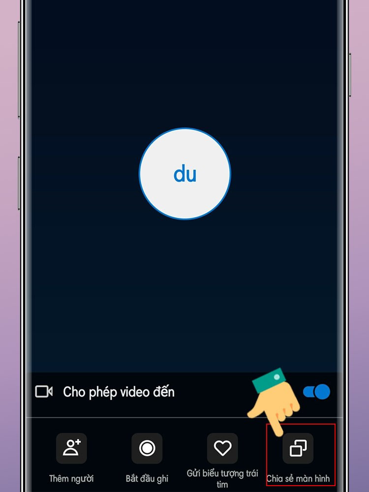 Chọn chia sẻ màn hình Skype trên điện thoại