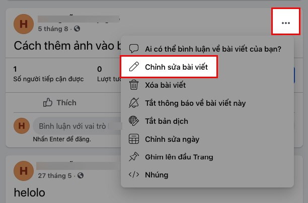 Chọn chỉnh sửa bài viết trên máy tính