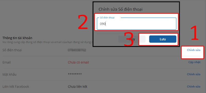 Chọn Chỉnh sửa, nhập số điện thoại và nhấn Lưu