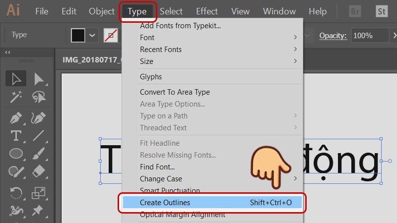 Chọn Create Outlines trong menu Type