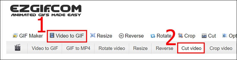 Chọn Cut Video trên Ezgif