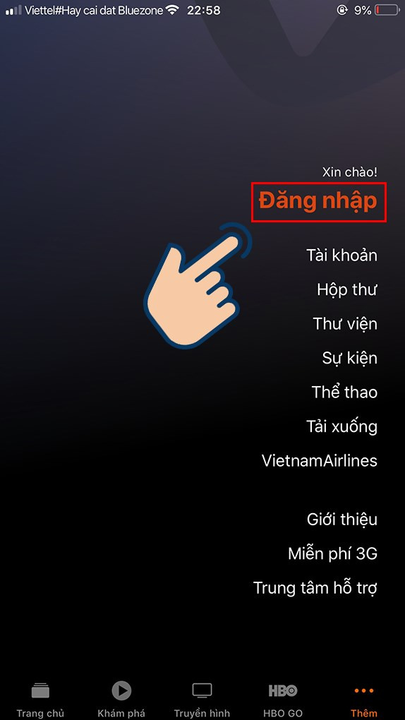 Chọn Đăng nhập