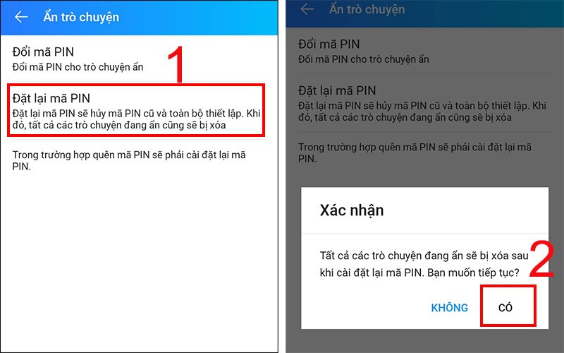 Chọn Đặt lại mã PIN và nhấn Có