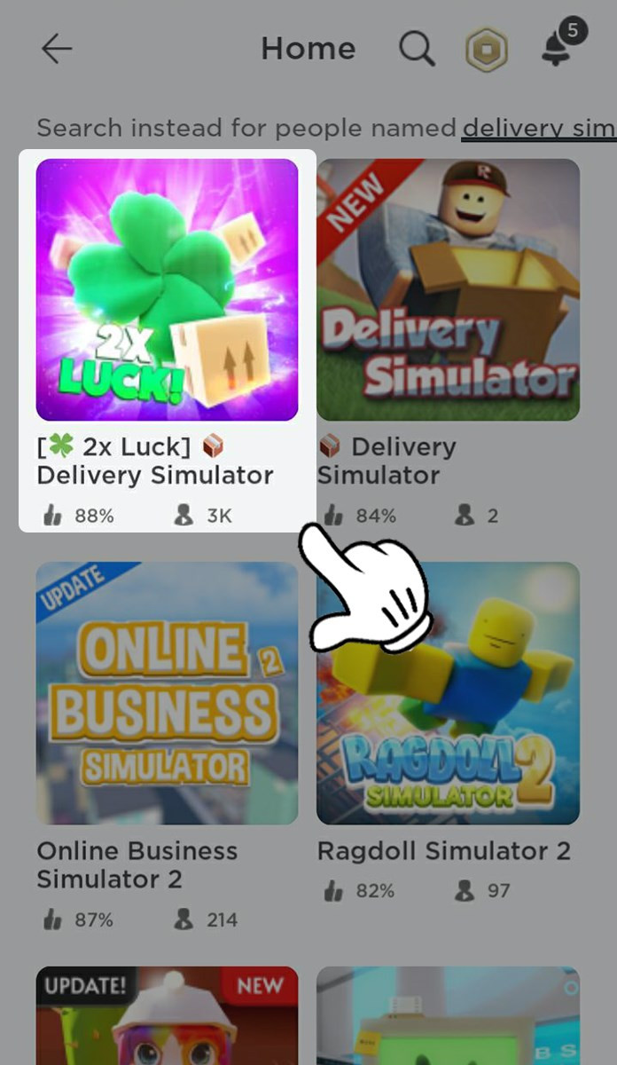 Chọn Delivery Simulator trong Roblox