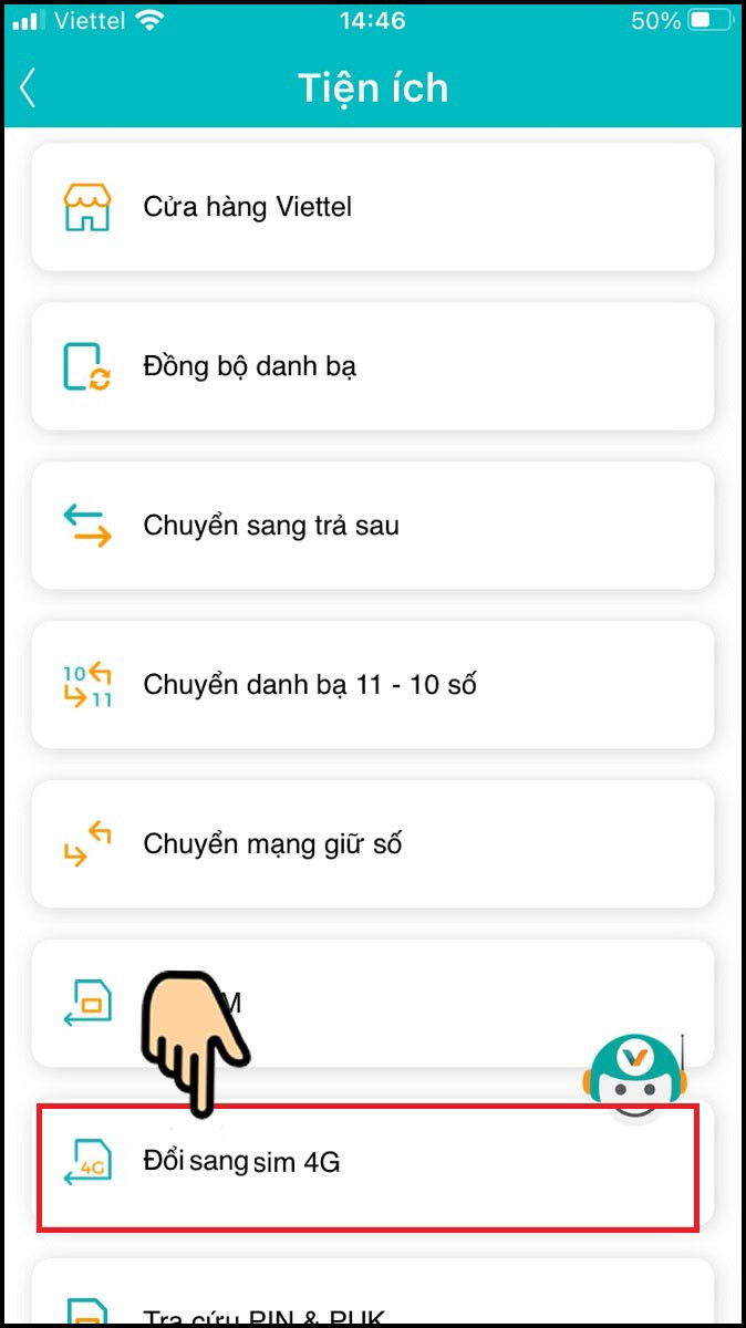 Chọn Đổi sim 4G