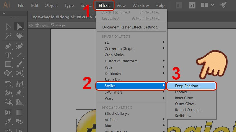 Chọn Drop Shadow trong menu Effect